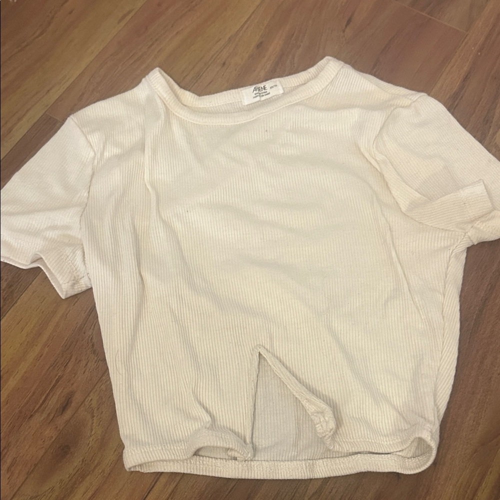 Ardene Cream Ribbed Short Sleeve Kids Tee